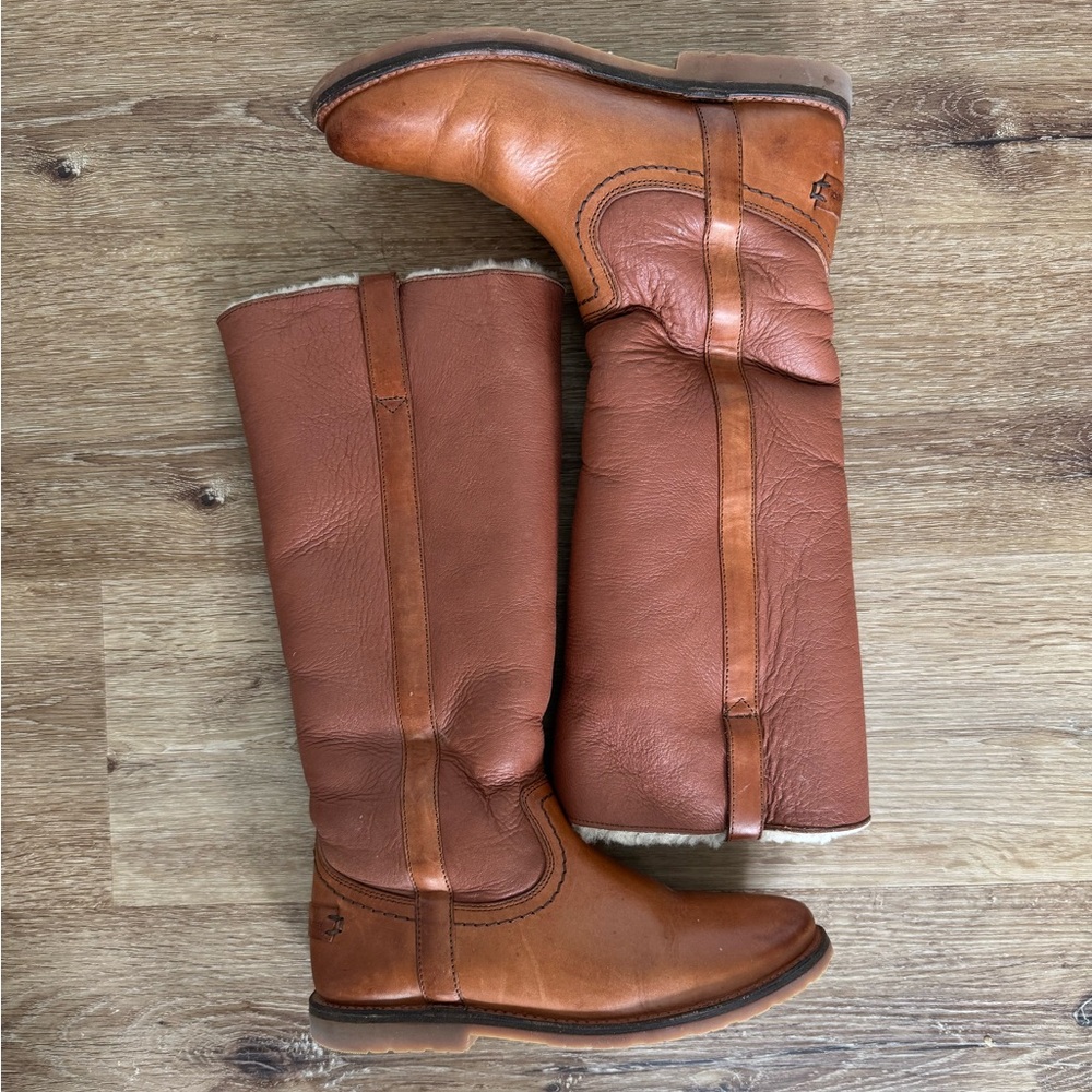 Frye Celia Cognac Leather and Shearling Boot